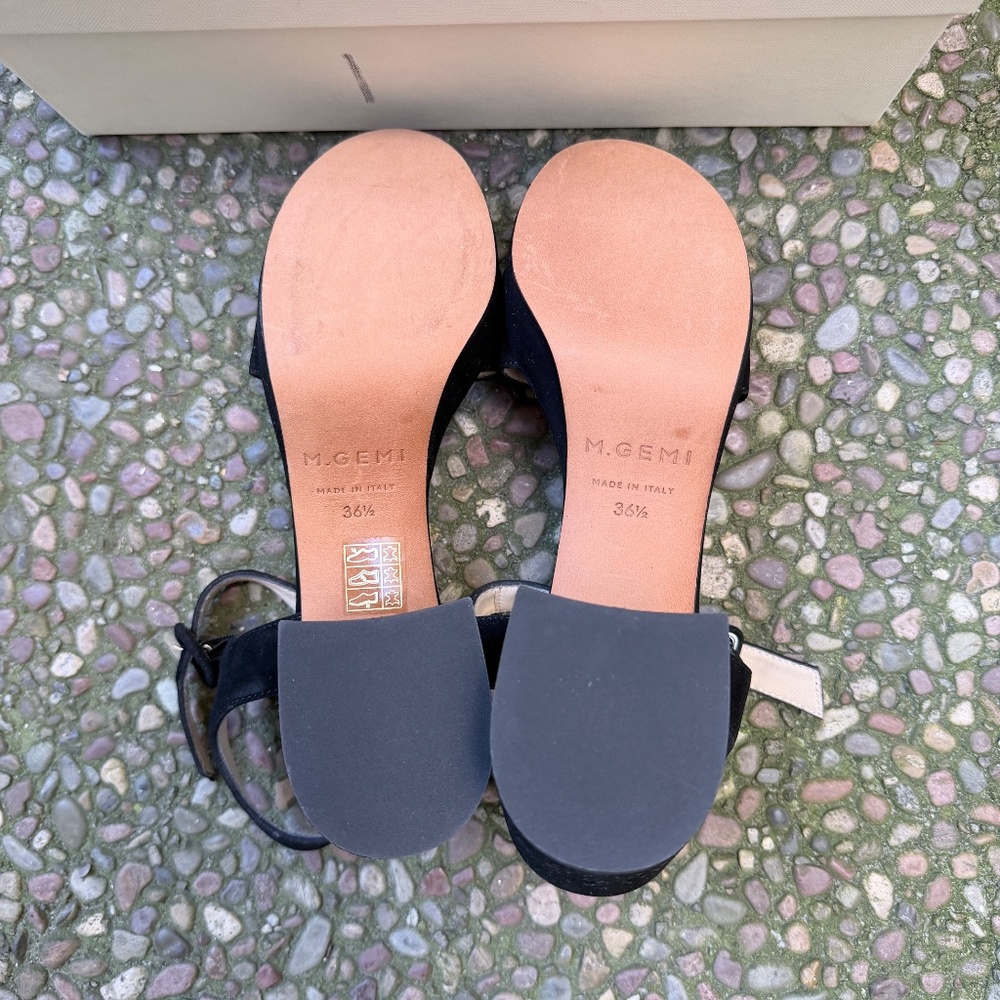 M.Gemi “The Lizza Nuova” Black Suede Platform Block Heel Sandals 36.5 NWT - Picture 3 of 9